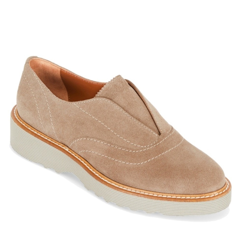 Aquatalia Kaleigh Taupe Suede Slip On Oxford Loafers Shoes Womens 8.5 Leather